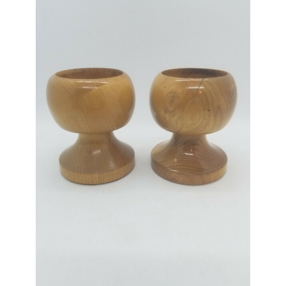 Myrtlewood Hand Turned Tea Light or Taper Candle Holders Wood Grain